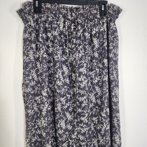 Mikarose Womens Button Front Maxi Skirt Size Large Pewter Branch Pull On Lined - Picture 4 of 12